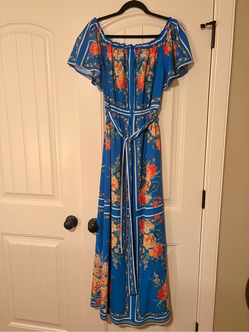 Flying Tomato Blue Floral Off-Shoulder Maxi Dress Medium